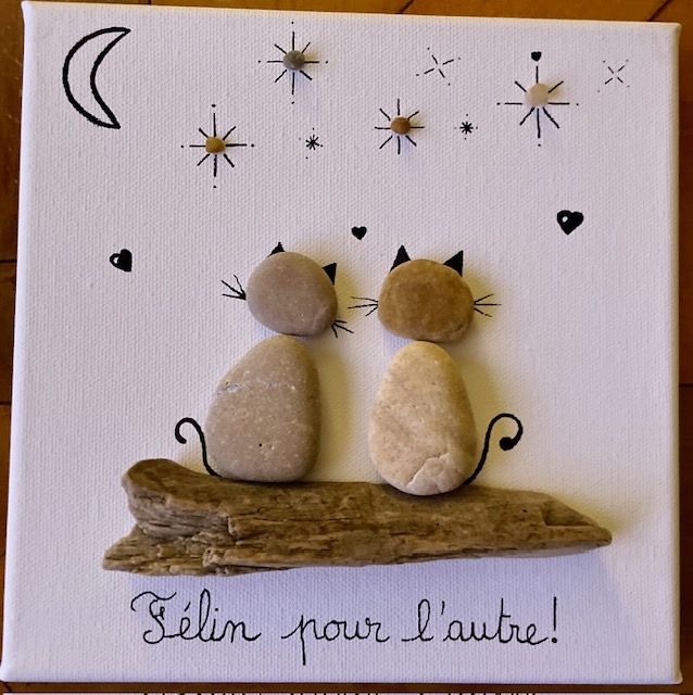 tableau galets "félin pour l'autre"