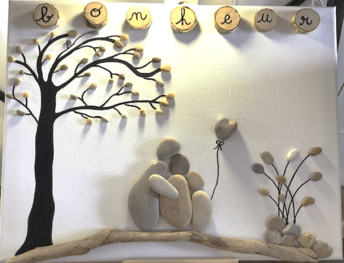 Tableau galets "Bonheur"