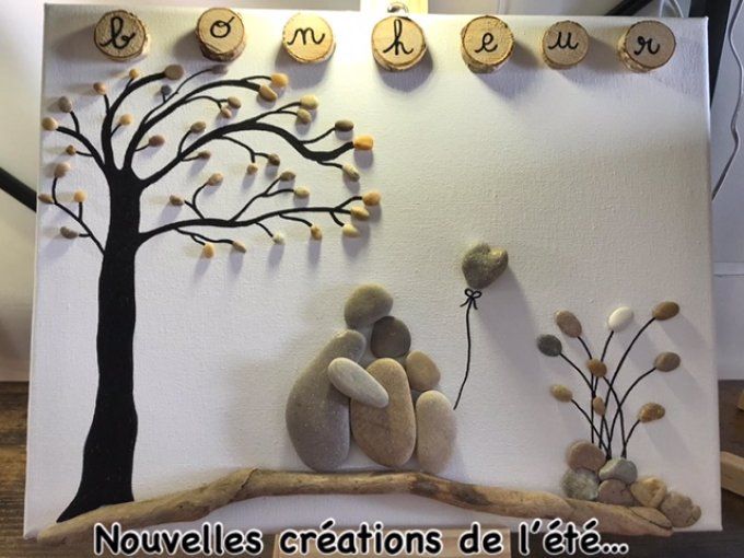 Tableau galets "Bonheur"