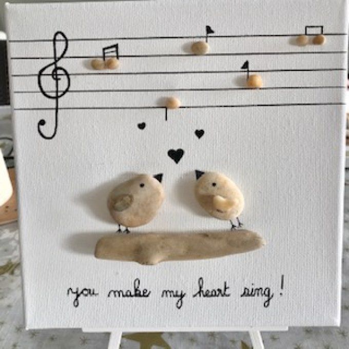 Tableau galets "you make my heart sing"