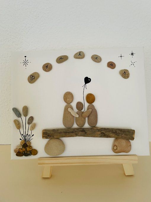 Tableau galets et bois flotté 