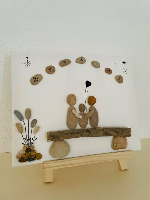 Tableau galets et bois flotté 
