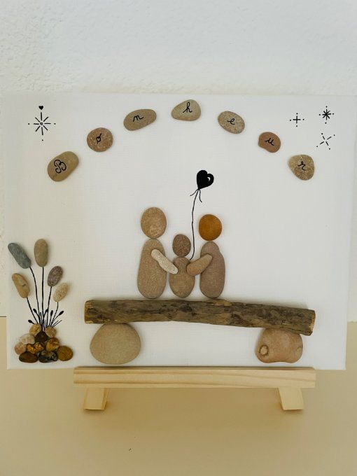 Tableau galets et bois flotté 