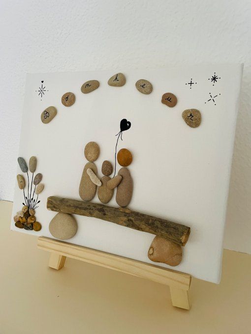 Tableau galets et bois flotté 