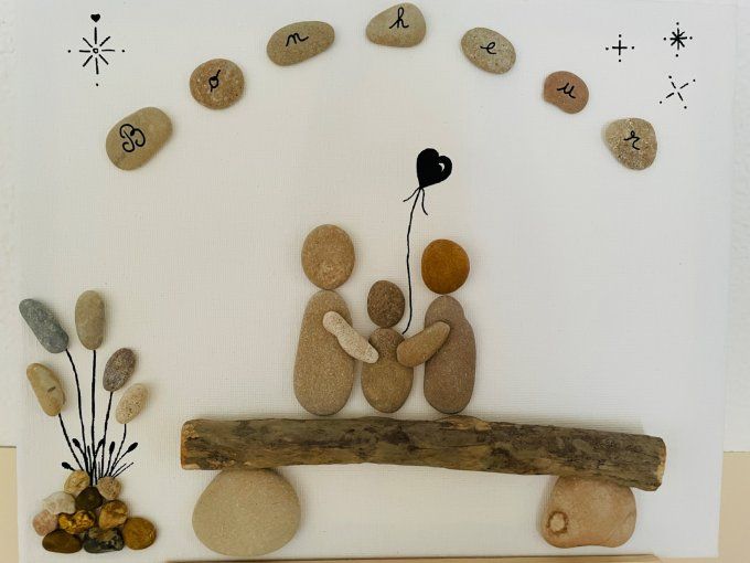Tableau galets et bois flotté 