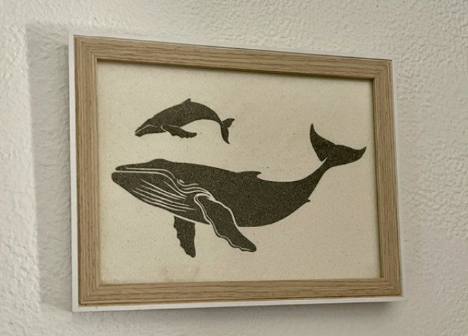 Tableau de sable "Baleine et baleineau"
