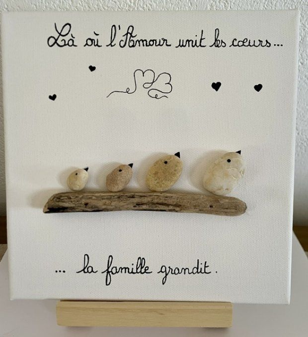Tableau galets "Les coeurs unis"