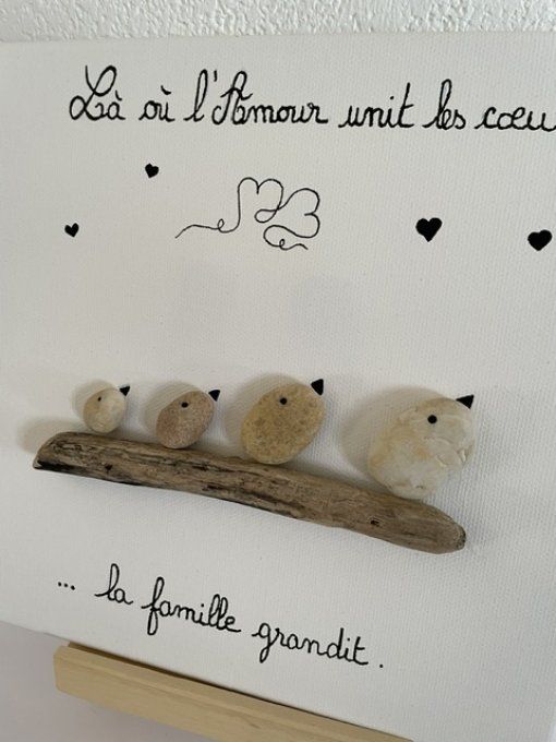 Tableau galets "Les coeurs unis"