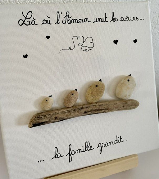 Tableau galets "Les coeurs unis"