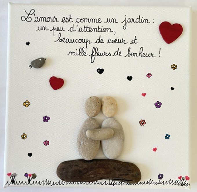 Tableau galets "Le jardin de l'amour"