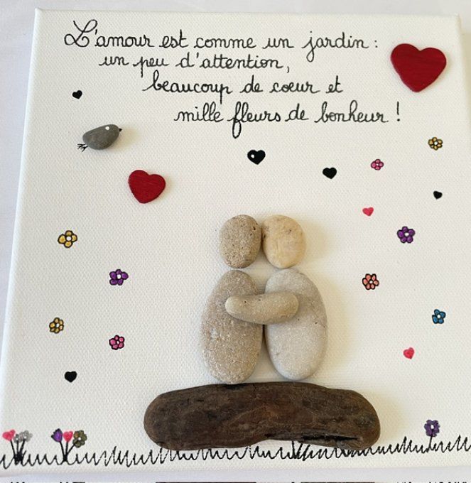 Tableau galets "Le jardin de l'amour"