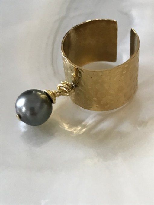 Bague réglable perle noire de Tahiti