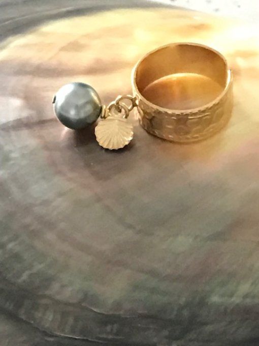 Bague réglable perle noire de Tahiti