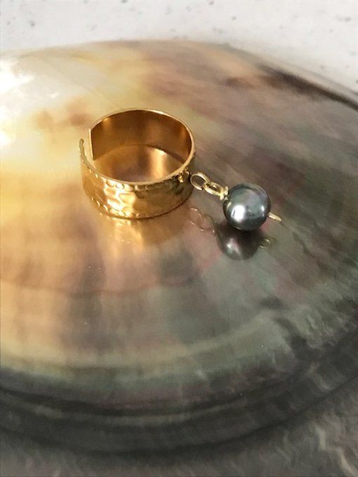 Bague réglable perle noire de Tahiti