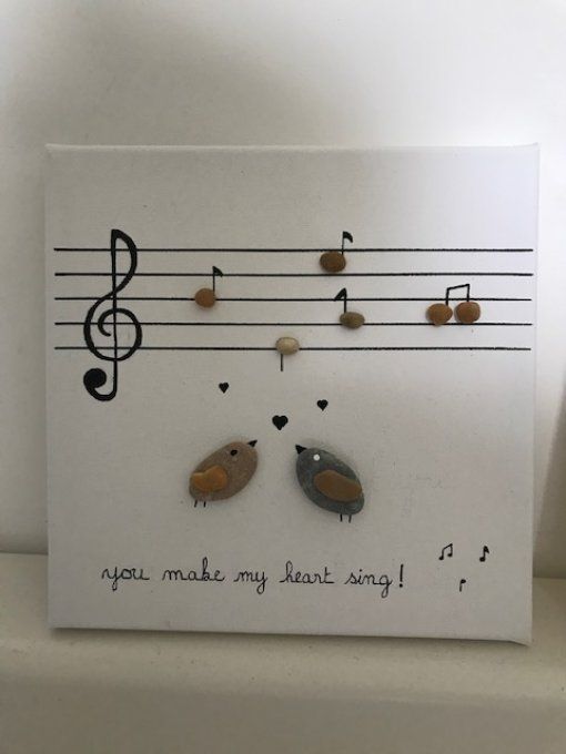 Tableau galets "you make my heart sing"