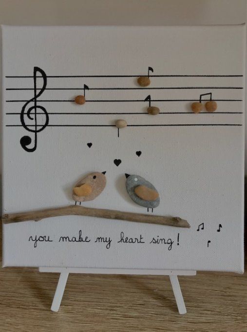 Tableau galets "you make my heart sing"