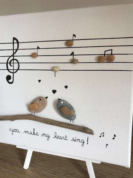 Tableau galets "you make my heart sing"