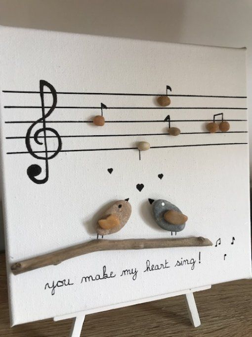 Tableau galets "you make my heart sing"