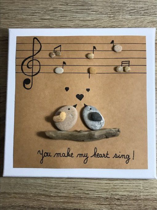 Tableau galets "you make my heart sing"