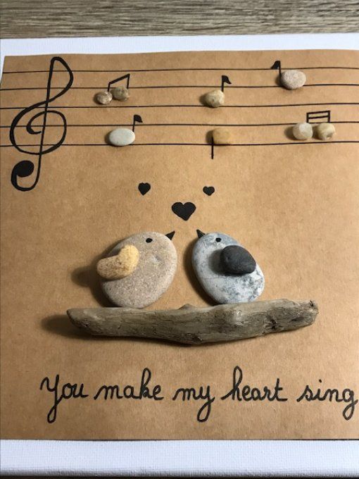 Tableau galets "you make my heart sing"