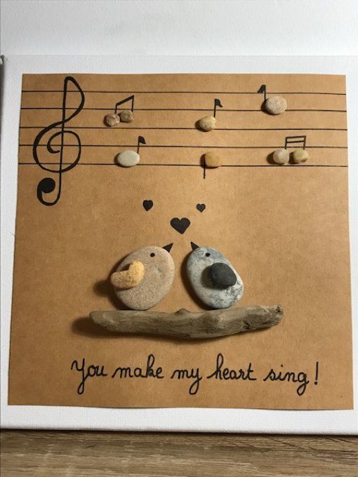 Tableau galets "you make my heart sing"