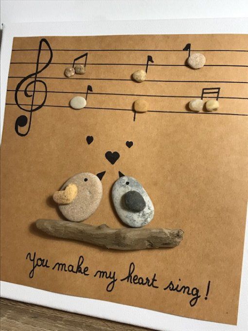 Tableau galets "you make my heart sing"