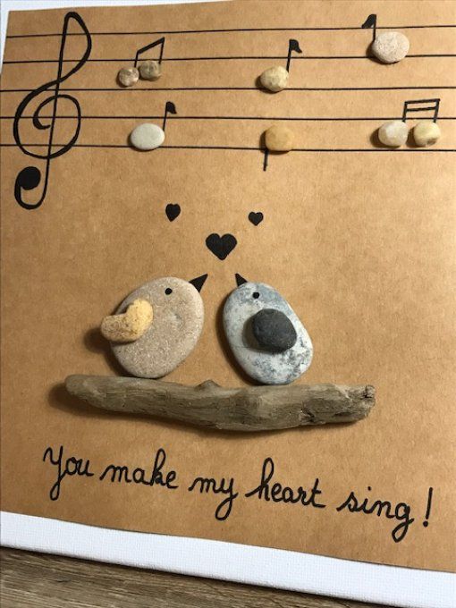 Tableau galets "you make my heart sing"