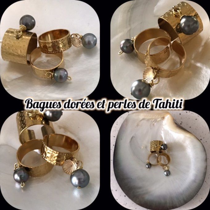 Bague réglable perle noire de Tahiti