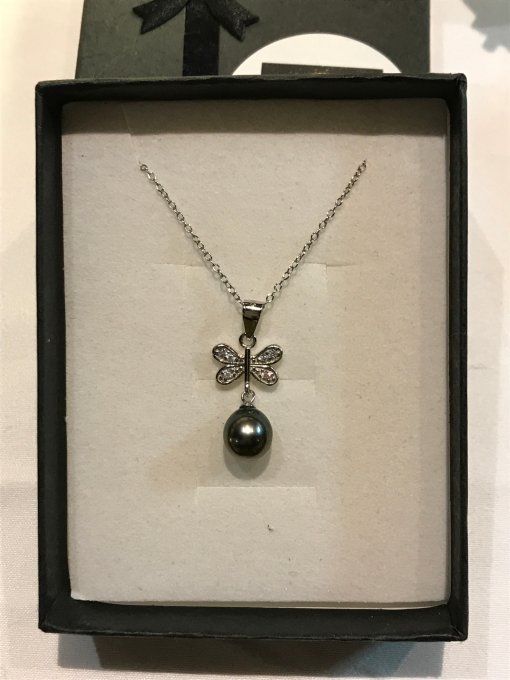 Collier Papillon et perle de Tahiti
