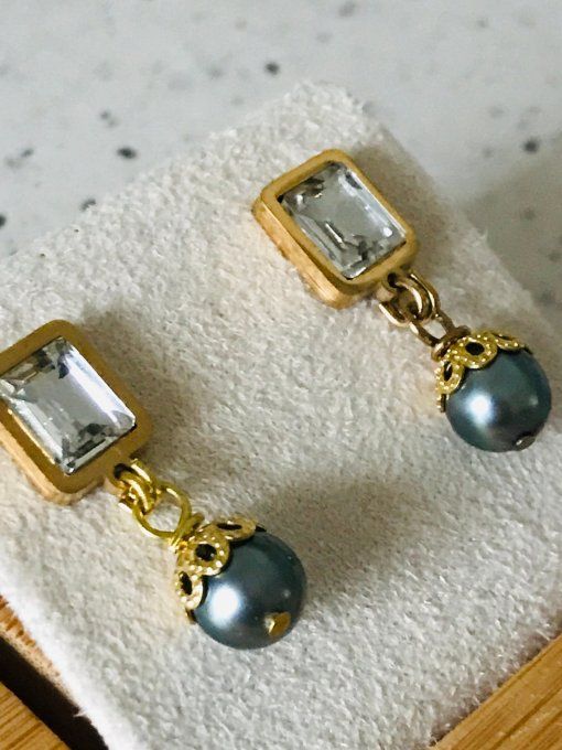 Boucles d'oreilles "Dorées" et perle de Tahiti