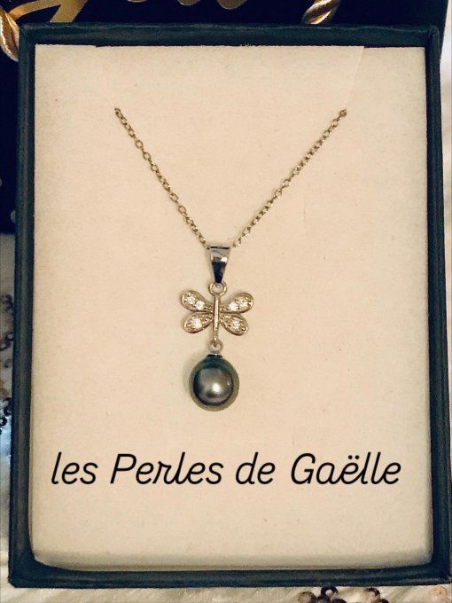 Collier Papillon et perle de Tahiti