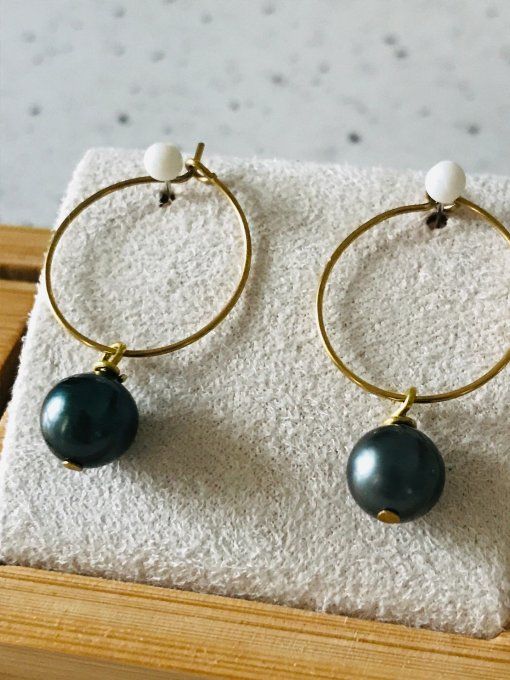 Boucles d'oreilles "Dorées" et perle de Tahiti