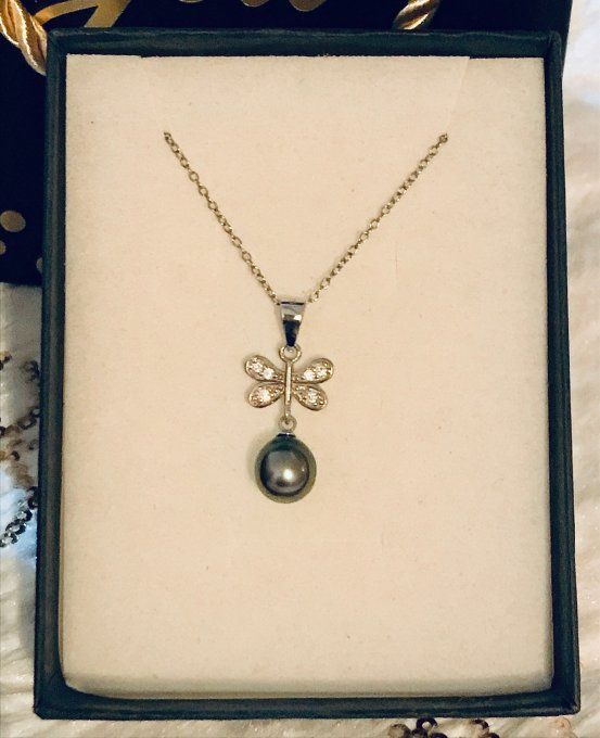 Collier Papillon et perle de Tahiti