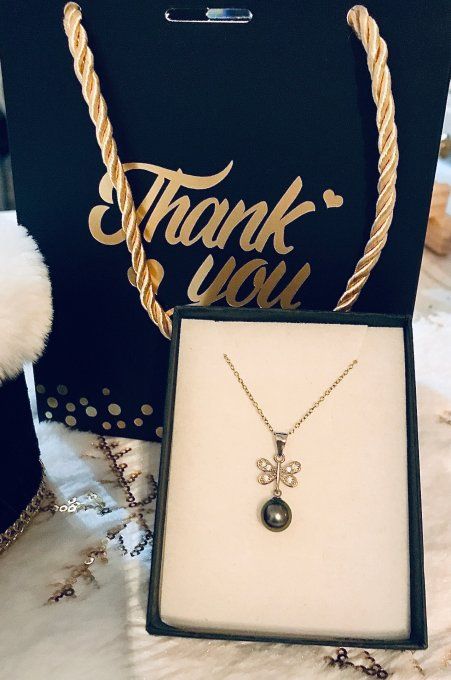 Collier Papillon et perle de Tahiti