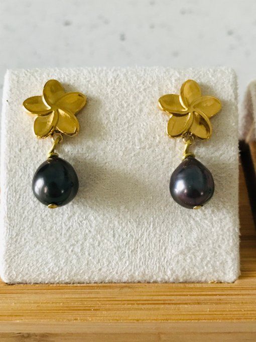 Boucles d'oreilles "Dorées" et perle de Tahiti