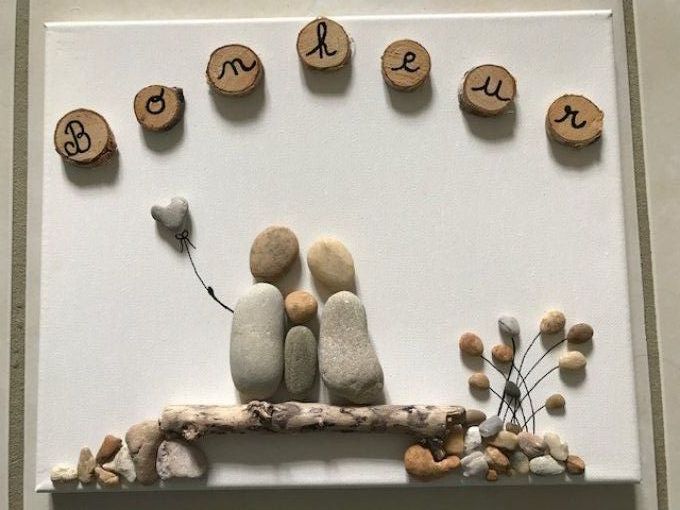 Tableau galets "Bonheur"