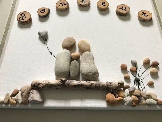 Tableau galets "Bonheur"