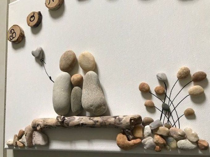 Tableau galets "Bonheur"